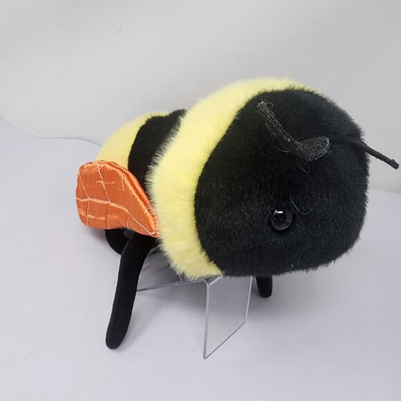 Large 11" Plush Bumble Bee Toy Stuffed Animal Orange Wings Black Eyes - Picture 3 of 5